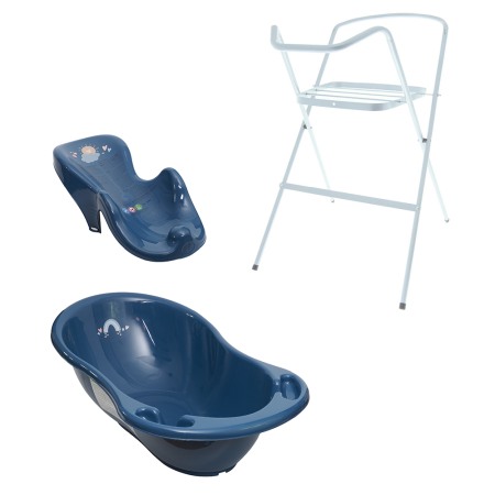 Seturi cadite 86 cm - Set cadita baie Meteo Albastru ME 86 cm + suport metalic + suport anatomic cadita copii, bebelusi