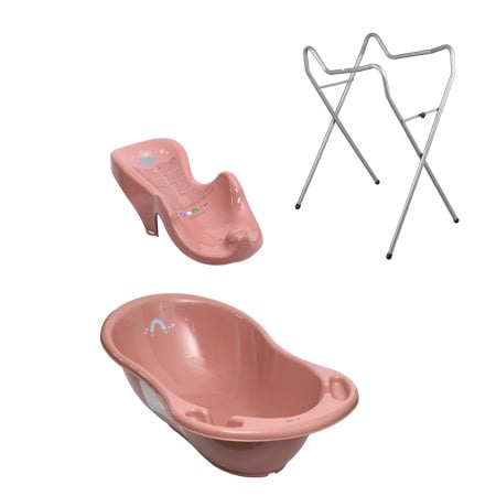 Seturi cadite 86 cm - Set cadita baie Meteo roz 86 cm + suport universal + suport anatomic cadita copii, bebelusi