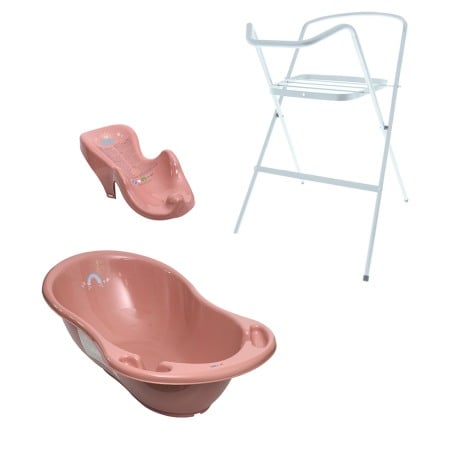 Seturi cadite 86 cm - Set cadita baie Meteo Roz ME 86 cm + suport metalic + suport anatomic cadita copii, bebelusi