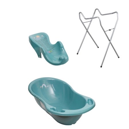 Seturi cadite 86 cm - Set cadita baie Meteo turcoaz 86 cm + suport universal + suport anatomic cadita copii, bebelusi