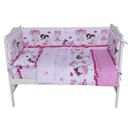 Set lenjerie bumbac 5 piese pentru saltea de 120 x 60 cm, Dancing Girls Roz, Beberoyal, LJ-005-106 [1]