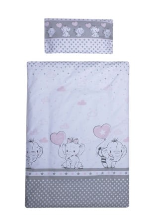 Lenjerii si huse patut - Set lenjerie bumbac 7 piese pentru saltea de 120 x 60 cm, Love Elephants Roz, Beberoyal, LJ-007-102