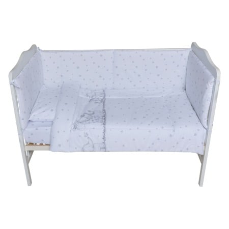 Set lenjerie bumbac cu baldachin 6 piese pentru saltea de 120 x 60 cm, Safari Friends alb, Beberoyal, LJ-006-105 [1]