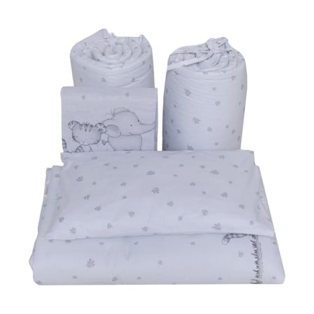 Set lenjerie bumbac cu baldachin 6 piese pentru saltea de 120 x 60 cm, Safari Friends alb, Beberoyal, LJ-006-105 [2]