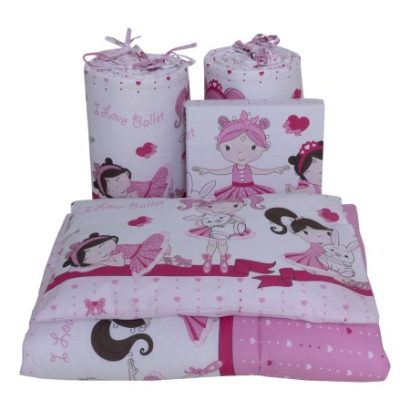 Set lenjerie bumbac cu baldachin 8 piese pentru saltea de 120 x 60 cm, Dancing Girls Roz, Beberoyal, LJ-008-106 [2]