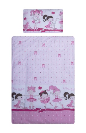 Lenjerii si huse patut - Set lenjerie bumbac cu baldachin 8 piese pentru saltea de 120 x 60 cm, Dancing Girls Roz, Beberoyal, LJ-008-106