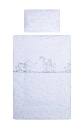 Lenjerii si huse patut - Set lenjerie bumbac cu baldachin 8 piese pentru saltea de 120 x 60 cm, Safari Friends alb, Beberoyal, LJ-008-105