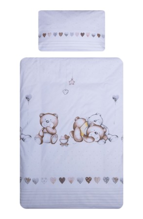 Lenjerii si huse patut - Set lenjerie bumbac cu baldachin 8 piese pentru saltea de 120 x 60 cm, Teddy Bear&Hearts Alb, Beberoyal, LJ-008-108
