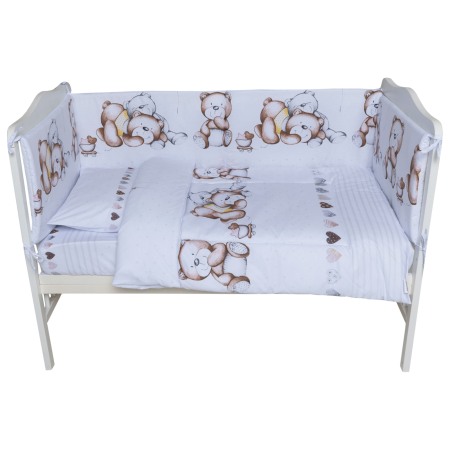 Set lenjerie bumbac cu baldachin 8 piese pentru saltea de 120 x 60 cm, Teddy Bear&Hearts Alb, Beberoyal, LJ-008-108 [2]