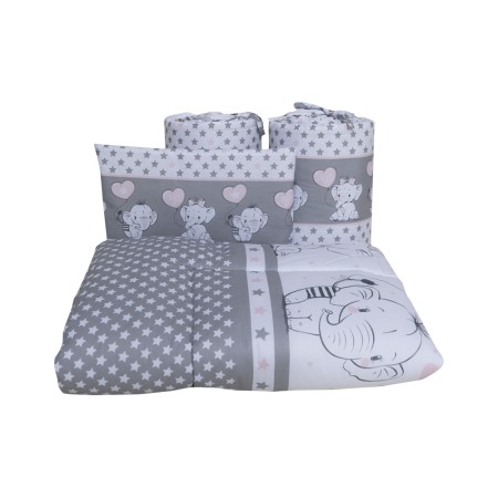 Set lenjerie bumbac cu bumbac 8 piese pentru saltea de 120 x 60 cm, Love Elephants Roz, Beberoyal, LJ-008-102 [3]