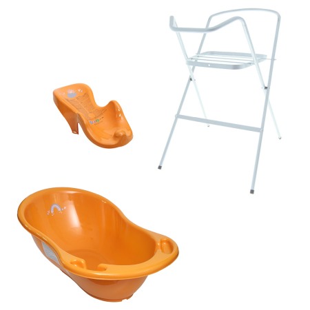 Seturi cadite 102 cm - Set pachet cadita baie Meteo Portocaliu 102 cm + suport anatomic si suport metalic 102 cm copii, bebelusi