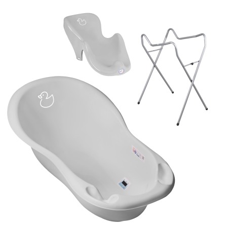 Baie - Set pachet cadita Duck 86 cm Gri + suport anatomic si suport universal