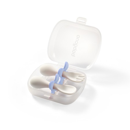Articole hranire bebelusi - Set tacamuri ergonomice copii, albastru deschis, Babyono 969/05