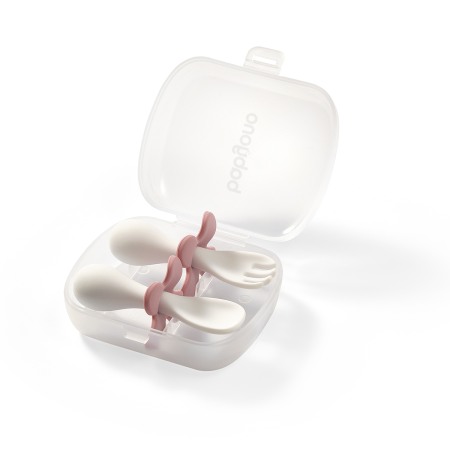 Articole hranire bebelusi - Set tacamuri ergonomice roz Babyono 969/01
