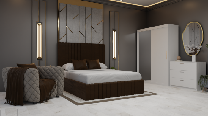 Dormitor Cairo Pat Tapitat Dressing 2 Usi Cu Oglinda Alb [2]