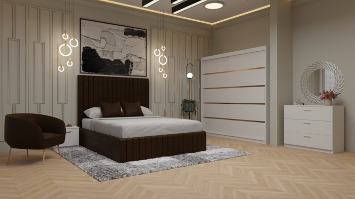 Dormitor Cairo Pat Tapitat Dressing 200x200 Alb [2]