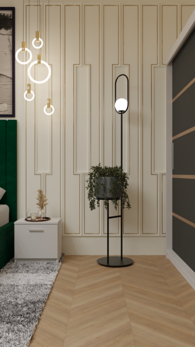 Dormitor Cairo Pat Tapitat Dressing 200x200 Alb&Gri Antracit [3]