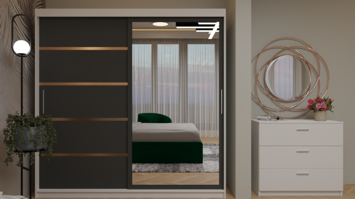 Dormitor Cairo Pat Tapitat Dressing 200x200 Alb&Gri Antracit Cu Oglinda [3]