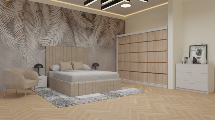 Dormitor Cairo Tapitat Dressing 250x200 3 Usi Alb&Sonoma [2]