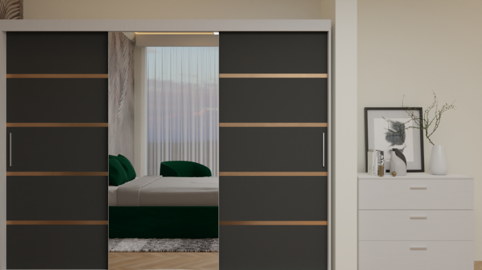 Dormitor Cairo Tapitat Dressing 250x200 3 Usi Cu Oglinda Alb&Gri Antracit [8]