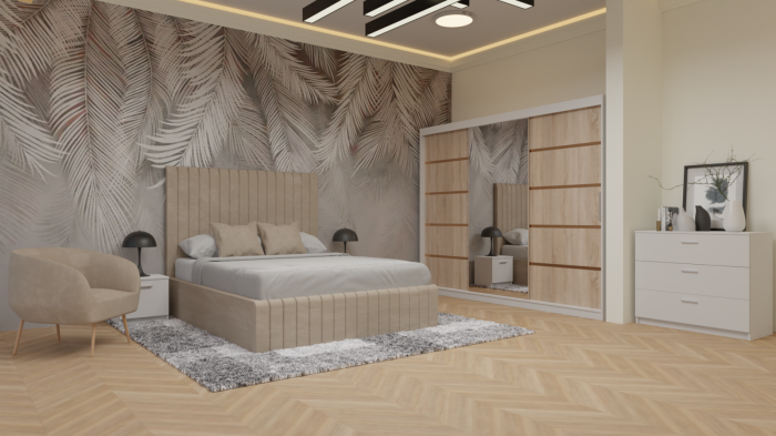 Dormitor Cairo Tapitat Dressing 250x200 3 Usi Cu Oglinda Alb&Sonoma [2]