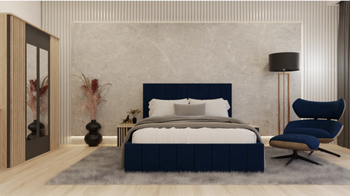 Dormitor Dallas Cu Pat Nobless Tapițat Albastru [2]