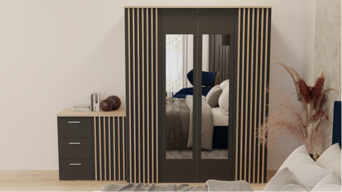 Dormitor Dallas Cu Pat Nobless Tapițat Albastru [3]