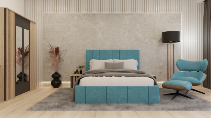 Dormitor Dallas cu Pat Nobless Tapițat Turcoaz [5]