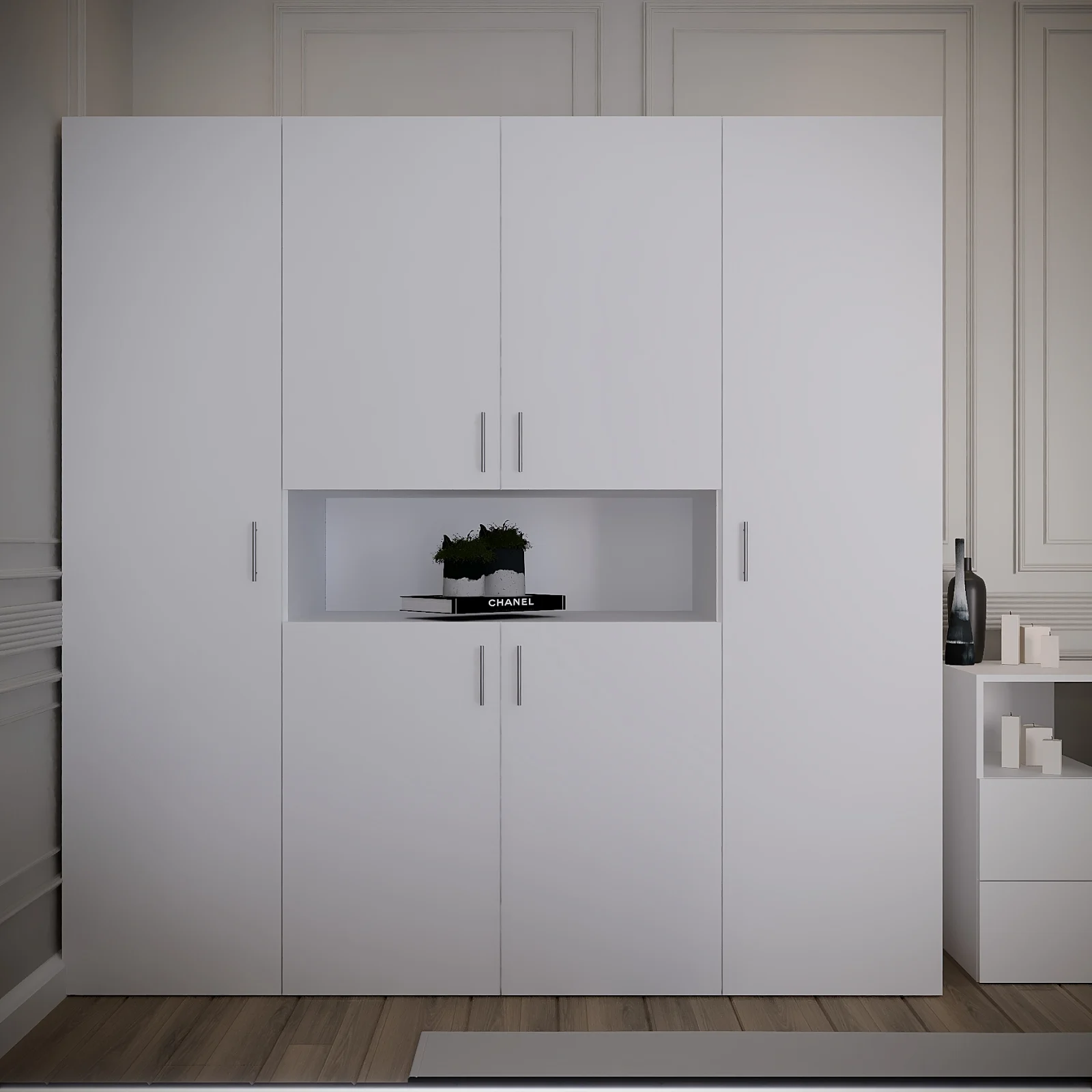 Dormitor Imperia Tapitat Alb 4 Usi Dressing V1 [4]