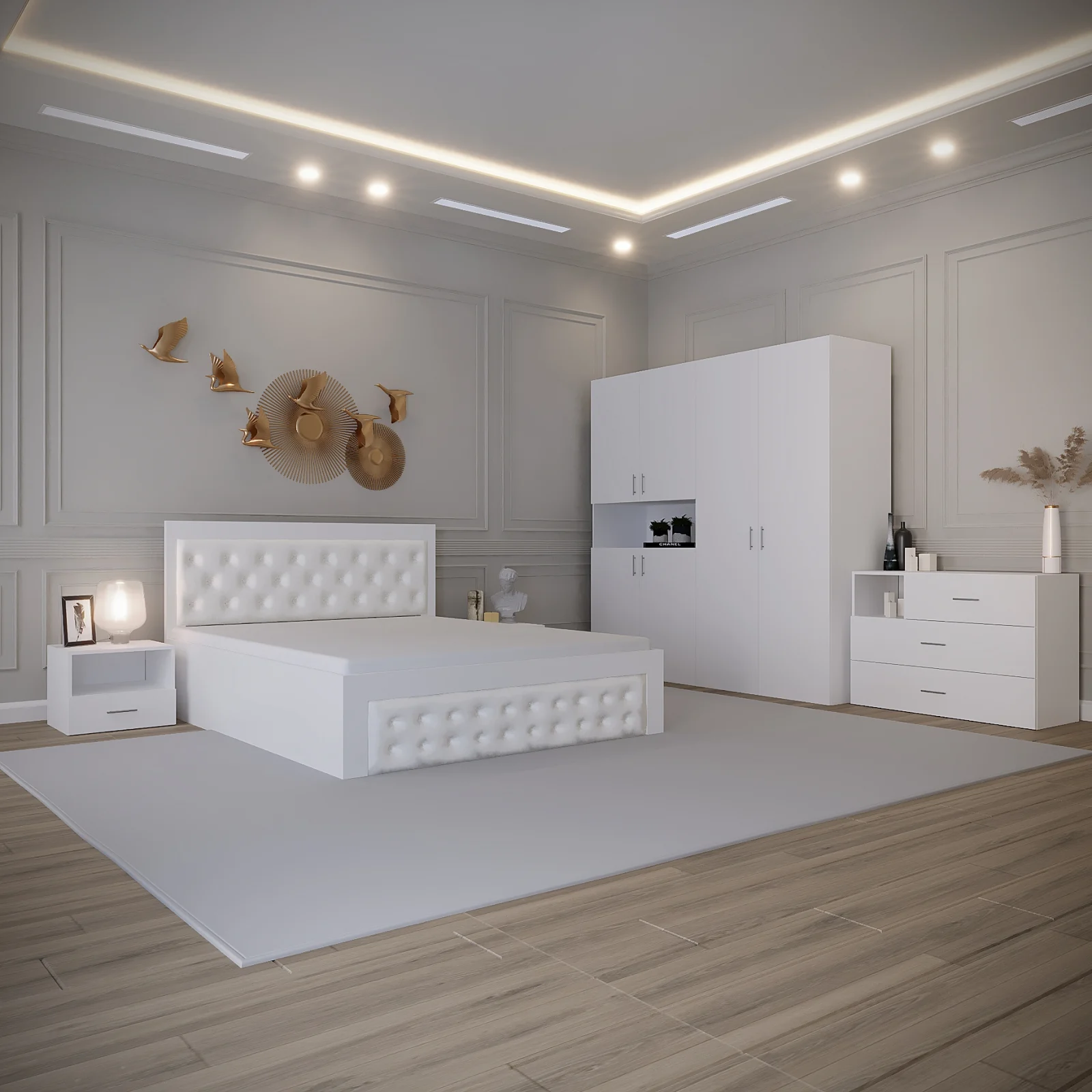 Dormitor Imperia Tapitat Alb 4 Usi Dressing V2 [1]