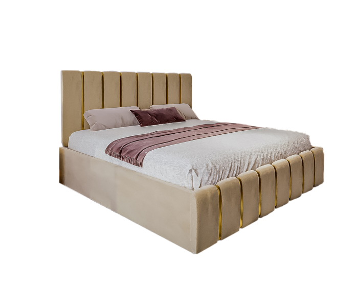 Dormitor LUX cu Pat Tapițat cu dulap 250x200 uși glisante Sonoma cu Oglinda, noptiere și comodă [5]