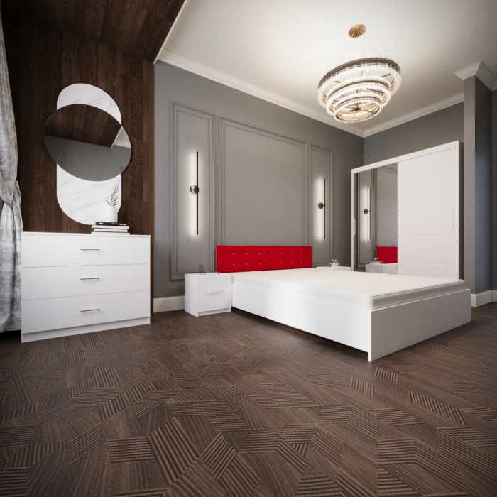 Dormitor Monticelli Alb&Rosu Tapitat 2 Usi cu Oglinda [1]