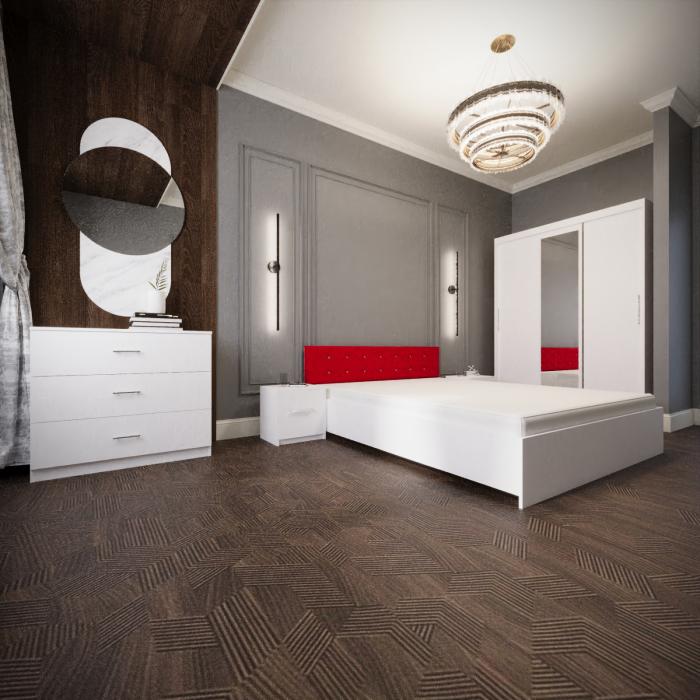 Dormitor Monticelli Alb&Rosu Tapitat 3 Usi cu Oglinda [1]