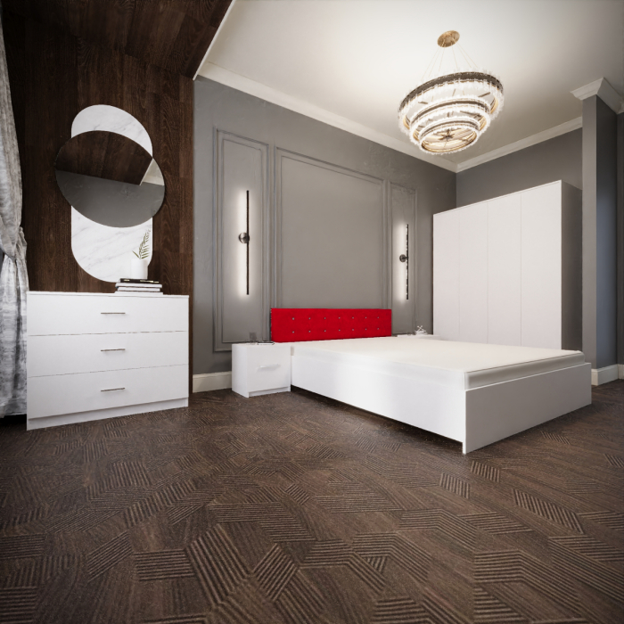 Dormitor Monticelli Alb&Rosu Tapitat 4 Usi [1]