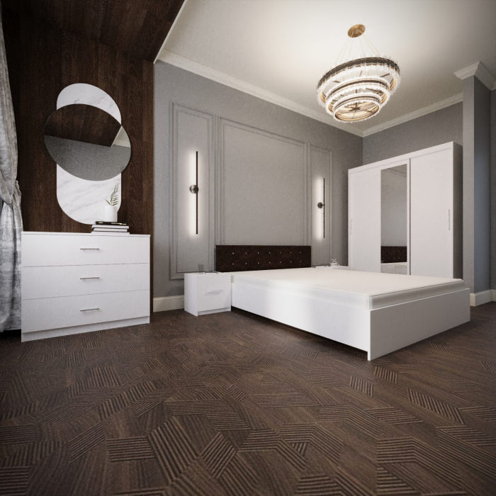 Dormitor Monticelli Alb&Wenge Tapitat 3 Usi cu Oglinda [1]