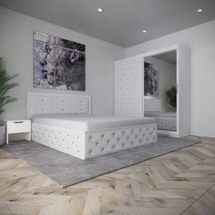 Dormitor Monticelli New Alb Tapitat 2 Usi cu Oglinda [1]