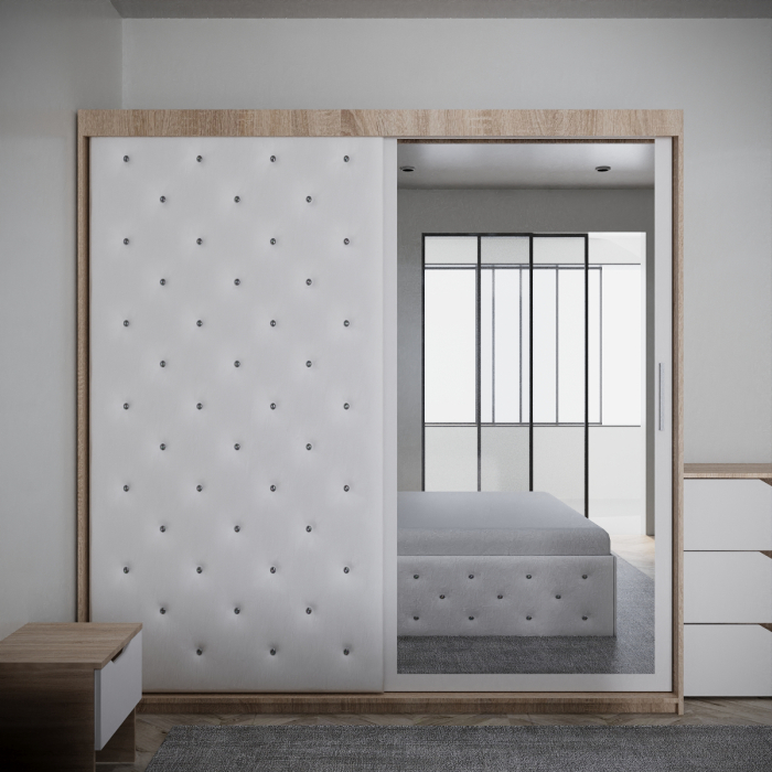 Dormitor Monticelli New Sonoma&Alb Tapitat 2 Usi cu Oglinda [5]