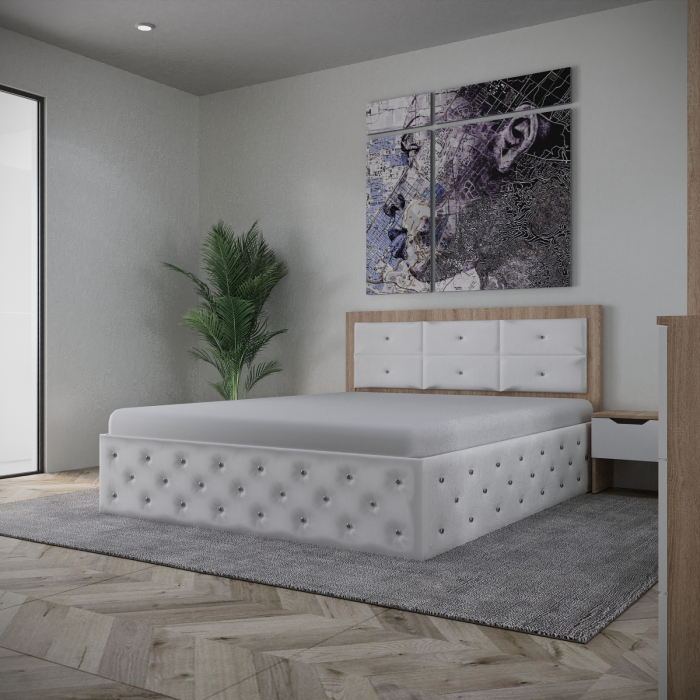 Dormitor Monticelli New Sonoma&Alb Tapitat 2 Usi cu Oglinda [3]