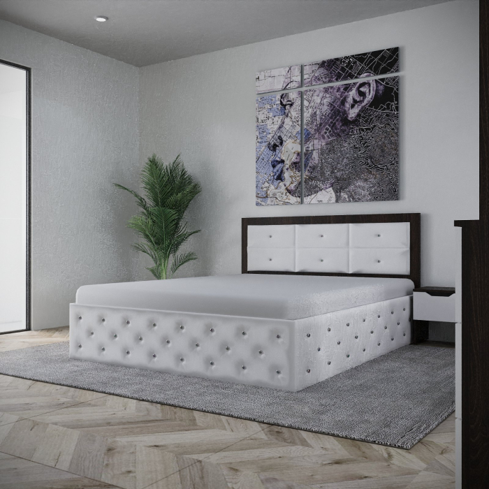 Dormitor Monticelli New Wenge&Alb Tapitat 2 Usi cu Oglinda [2]