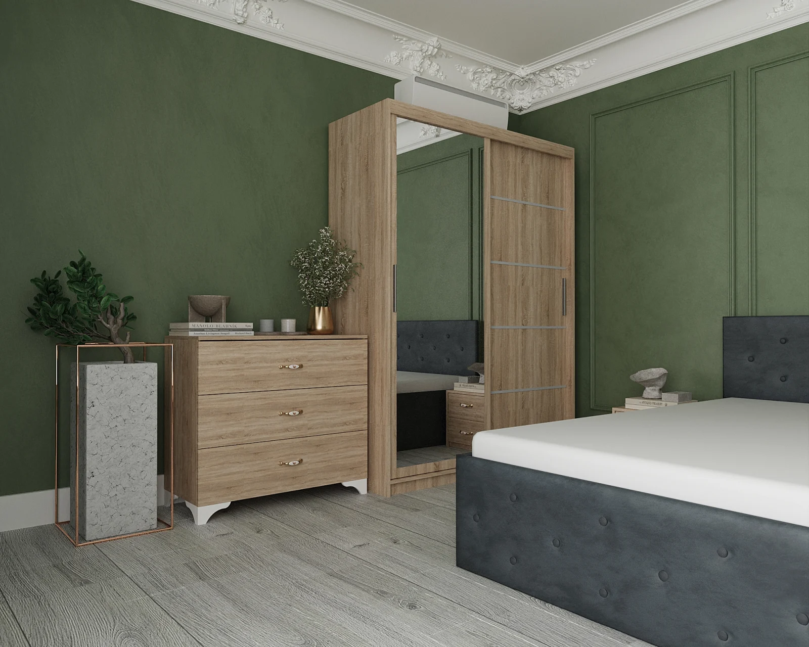 Dormitor Nevada Tapitat cu Oglinda Sonoma&Gri [2]