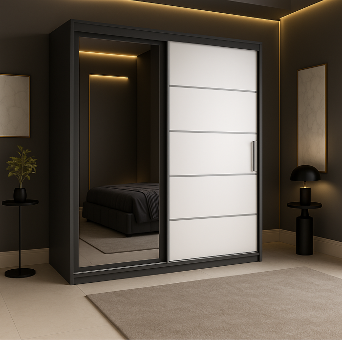 Dressing Emporio Antracit cu uși glisante Albe 150x200 [1]