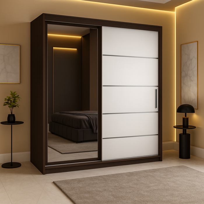 Dressing Emporio Wenge cu uși glisante Albe 150x200 [1]