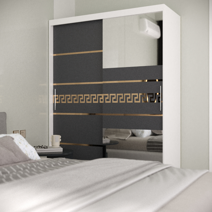 Dulap Kenzo Gold cu Oglinda Alb&Antracit [2]