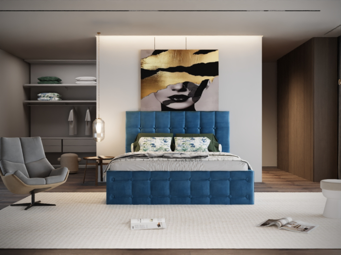 Pat Regal Tapitat Albastru fara Saltea 180x200 [1]