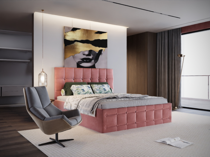 Pat Regal Tapițat Roz fara Saltea 180x200 [2]