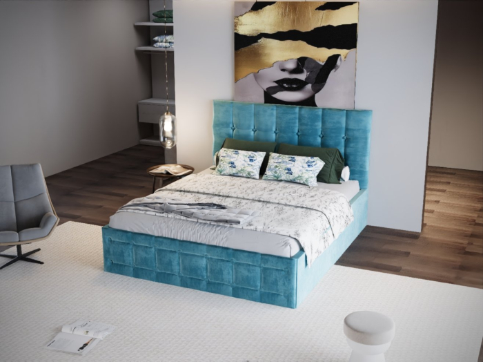 Pat Regal Tapitat Turcoaz fara Saltea 160x200 [3]