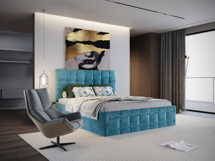 Pat Regal Tapitat Turcoaz fara Saltea 180x200 [2]