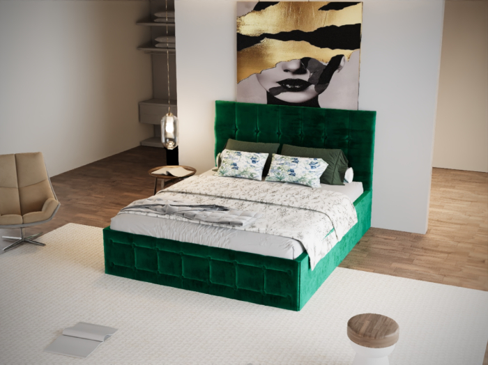 Pat Regal Tapitat Verde Smarald fara Saltea 160x200 [2]