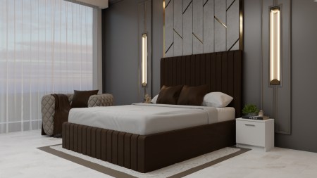 Dormitor Cairo Pat Tapitat Dressing 2 Usi Cu Oglinda Alb [2]