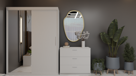 Dormitor Cairo Pat Tapitat Dressing 2 Usi Cu Oglinda Alb [3]